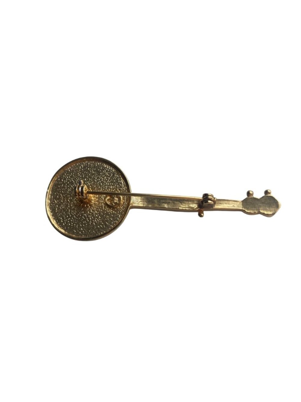 Vintage Banjo Brooch Gold Tone Lapel Pin String Instrument Whimsical Bluegrass - Picture 5 of 9